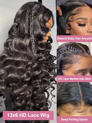 250 Density Loose Wave HD 13x6 Lace Front Human Hair Wigs 30 40 Inch Black Wig Deep Wave 13x4 HD Lace Frontal Wig Brazilian
