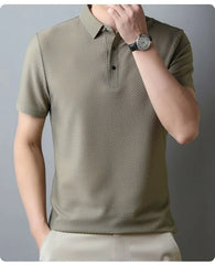 New style ice silk jacquard polo shirt short sleeve summer men's t-shirt casual business fashion stand collar t-shirt men