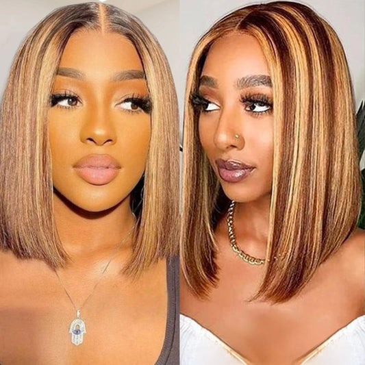 100% Human Hair Wigs 13x4 Lace Human Hair Lace Frontal Wig Ready Wear Bob Wigs 220Density For Black Women 4/27 Color Gold