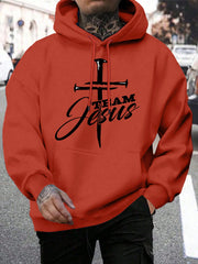 Team Jesus Letter Design Printing Men's Sweatshirt Fashion Warm Hooded Casual Pocket Hoodies Autumn Big Size Streetwear