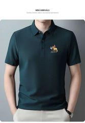 New style ice silk jacquard polo shirt short sleeve summer men's t-shirt casual business fashion stand collar t-shirt men