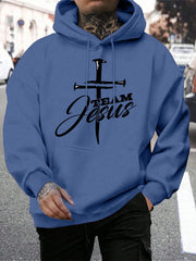 Team Jesus Letter Design Printing Men's Sweatshirt Fashion Warm Hooded Casual Pocket Hoodies Autumn Big Size Streetwear