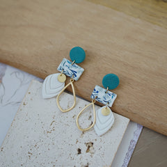 Trendy Fashion Leaf Pattern Multi Layer Dangle Navy Aqua Vitage Bohemian Polymer Clay Earrings Women's Accessories Party Holiday