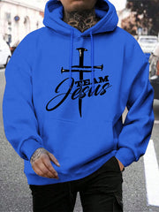 Team Jesus Letter Design Printing Men's Sweatshirt Fashion Warm Hooded Casual Pocket Hoodies Autumn Big Size Streetwear
