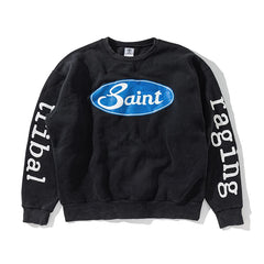 Winter Series SAINT Round Neck Oversized Men Sweater ARIES Print Beige Vintage Pullover Streetwear