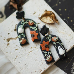 Trendy Fashion Delicate Unique Multi Colors Shapes Halloween Ghost Flower Polymer Clay Earrings Holiday Women's Accessories Gift