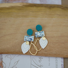 Trendy Fashion Leaf Pattern Multi Layer Dangle Navy Aqua Vitage Bohemian Polymer Clay Earrings Women's Accessories Party Holiday