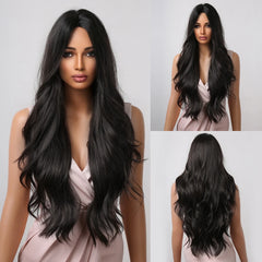 ALAN EATON Ombre Honey Brown Wigs Long Wavy Synthetic Wigs Middle Part Layered Hair Heat Resistant Realistic Fiber Wig Daily Use