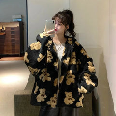 Hoodies Women Sweatshirts Animal Hooded Thickening Leisure Fleece Cartoon Bear Plush Fleece Zipper Pockets Clothing YKDnz7003