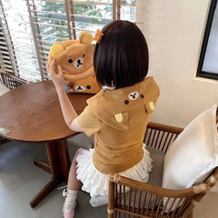 Rilakkuma Cute Cartoon Hoodie Zip-up Hoodie Teddy Bear Ears Long Sleeve Jacket Fashion Women's Casual Cardigan Cotton Clothing