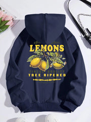 Premium Fresh Lemons Hoodies Womens Fruit Printing Sweatshirts Warm Fleece Tops Soft Comfortable Pullovers Casual Female Clothes