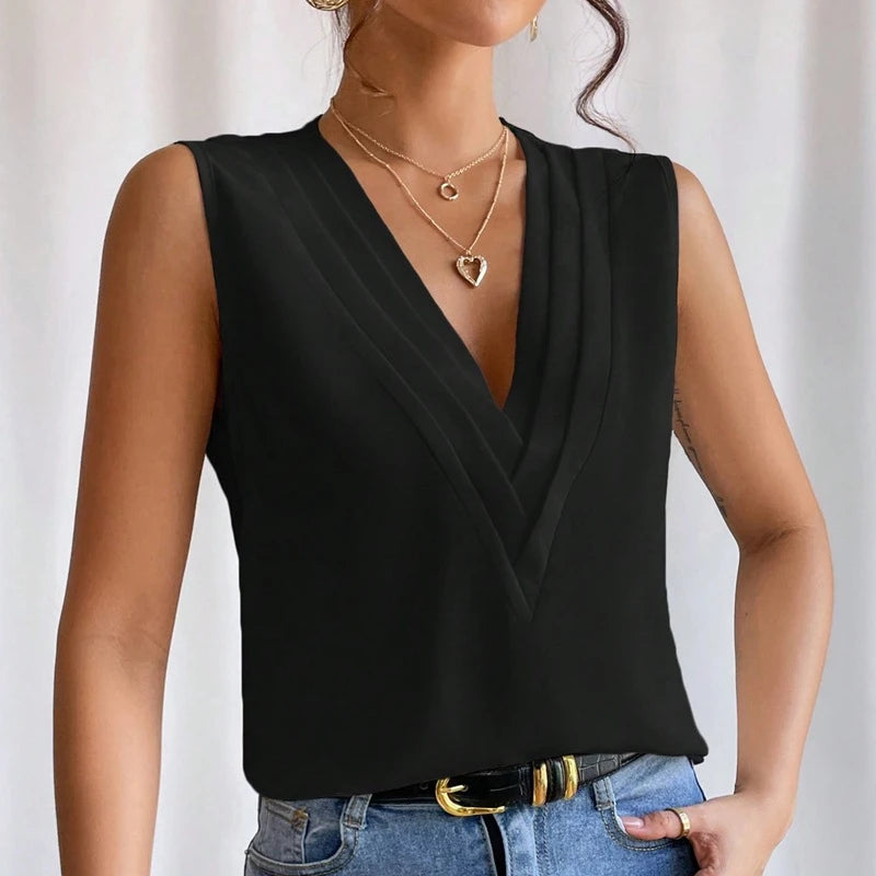 Solid Casual Loose Sleeveless  Tops