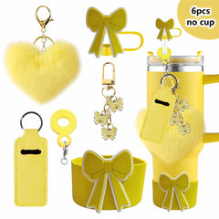 6Pcs Accessory Set For Stanley Cup Water Bottle Handle Strap Straw Cap Protect Bottom Cover Charms Pendant Keychain Decoration