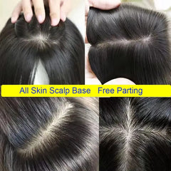 150% Density Human Hair Topper Silicon Skin Base Hairpieces with PU around  Remy Hair Silky Straight Skin Top Hair Toupee