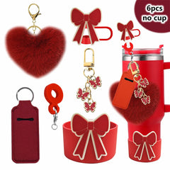 6Pcs Accessory Set For Stanley Cup Water Bottle Handle Strap Straw Cap Protect Bottom Cover Charms Pendant Keychain Decoration