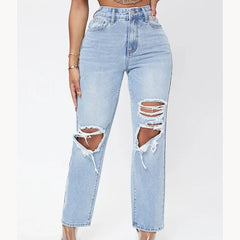 Mom Jeans Women Pant Long Pants Hollow Out Blue Elegant High Waist Pencil Elegant Wide Leg Streetwear Y2k Denim Trousers 2025