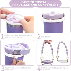 6pcs Cup Accessories Set for Stanley Cups 30oz 40oz Tumbler Water Bottle Handle Strap Silicone Straw Topper Cover for Outdoor