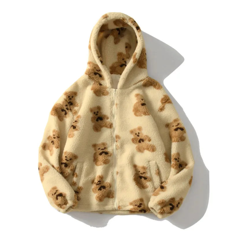 Hoodies Women Sweatshirts Animal Hooded Thickening Leisure Fleece Cartoon Bear Plush Fleece Zipper Pockets Clothing YKDnz7003
