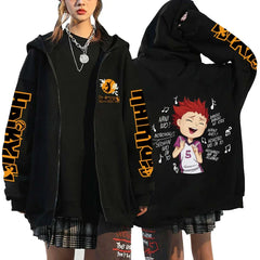 Haikyuu Japan Anime Zip Up Hoodie Karasuno High School Hooded Men Women Sweatshirts Harajuku Autumn Winter Zipper Pullover