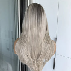 Highlight Blonde Layered Wig Synthetic Lace Front Wig for Women Straight Chocolate Brown Colored Pre Plucked Lace Wig Black