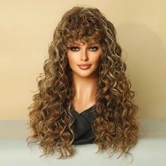 Long Blonde Red Curly Wig Bangs for Black Women Heat Resistant Synthetic Wigs Afro Natural Costume Party Daily Use Fake Hair