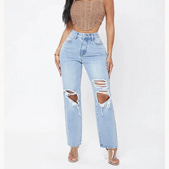 Mom Jeans Women Pant Long Pants Hollow Out Blue Elegant High Waist Pencil Elegant Wide Leg Streetwear Y2k Denim Trousers 2025