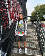 High Street Retro Trendy Brand Fashion Long-sleeved Anime Cartoon Print Oversized Top Men Y2k Harajuku Hip-hop Versatile T-shirt