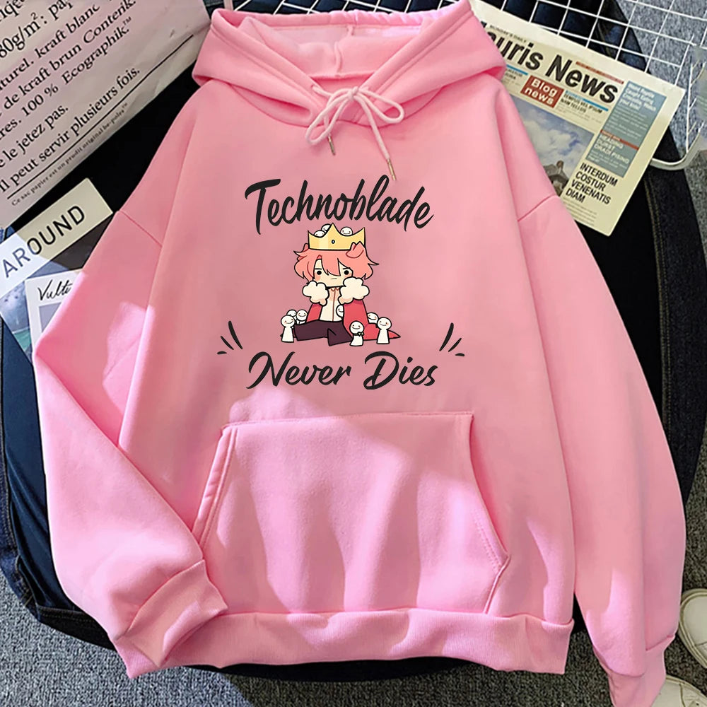 Dream SMP Game Crewneck Hoodie Retro Style Technoblade Never Dies Print Sweatshirt Funny Cartoon Tops Women/Men Kawaii Hoodies