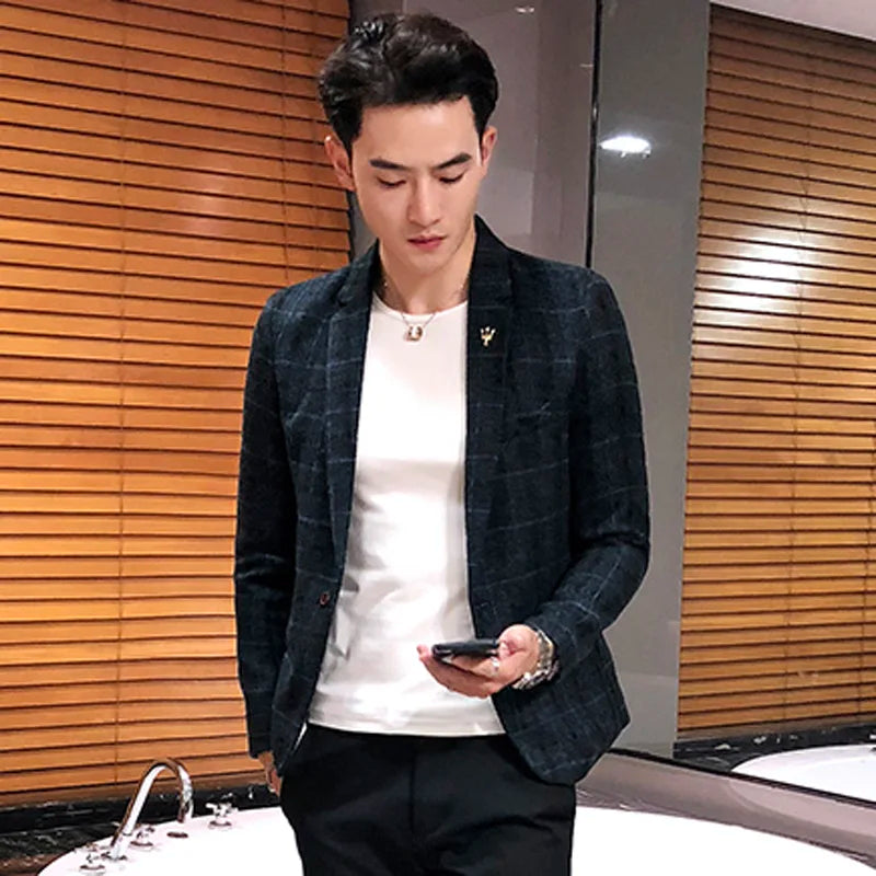 Men's Casual Plaid Suit