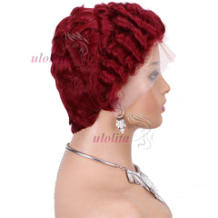 Short Curly Wigs Transparent 13x4 Lace Frontal Wig Natural Burgundy Piano Color Human Hair Wigs for Balck Women Perruque Catalin
