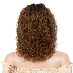Sleek Curly Human Hair Wig For Women Brown Highlights Lace Wig Remy Brazilian Hair Wigs 13X1 Water Wave Woman  T Part Lace Wigs