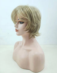 HAIRJOY Short Blonde Wig with Bangs Blonde Mix Brown Wigs for White Women Fluffy Synthetic Hair Womens Wigs