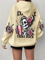 Expensive Talks Back Letter Print Hoodies Women Loose Comfortable Casual Pullover Skull Design Sweatshirt Harajuku Tops Clothing
