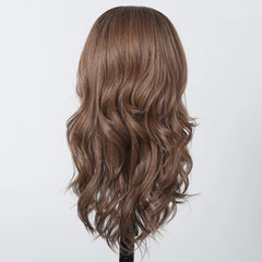 ALAN EATON Ombre Honey Brown Wigs Long Wavy Synthetic Wigs Middle Part Layered Hair Heat Resistant Realistic Fiber Wig Daily Use