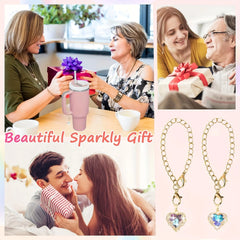 2pcs/pack Heart-Shaped Crystal Charms For Tumblers, 0.59inch Golden Chain Cup Accessories, Beverage Identifier For Stanley Cups