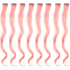 20 Inch Colourful Curly Wavy Party Highlights Clip in Synthetic Hairpieces 8 Pack Curly Colored Hair Extensions for Women