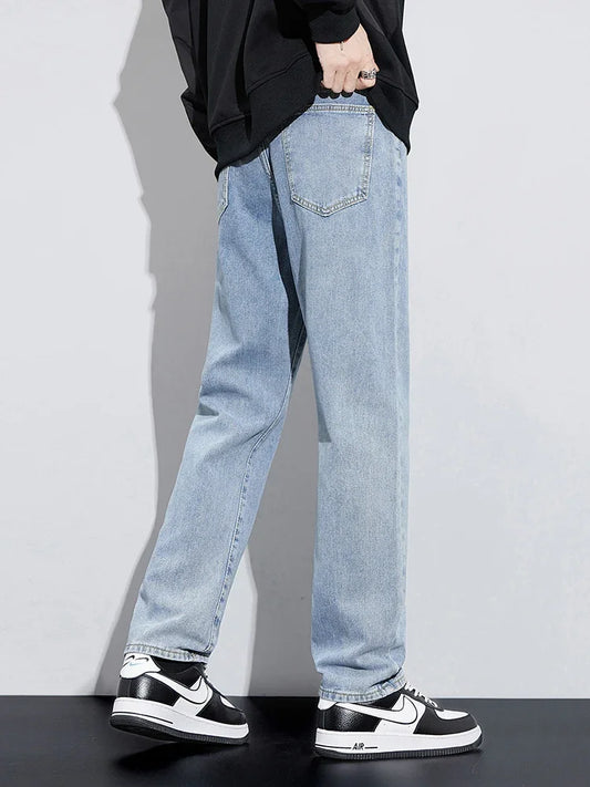 New Autumn Men's Baggy Jeans High Street Fashion Wide Legs Denim Trousers Straight Comfortable Casual Male Pants Streetwear