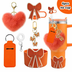 6Pcs Accessory Set For Stanley Cup Water Bottle Handle Strap Straw Cap Protect Bottom Cover Charms Pendant Keychain Decoration