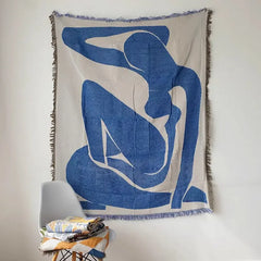 Casual Throw Blankets With Tassels Carpet Sofa Leisure Carpet Tapestry Sofa Blanket Wall Hanging Room Decoration Blue Carpet