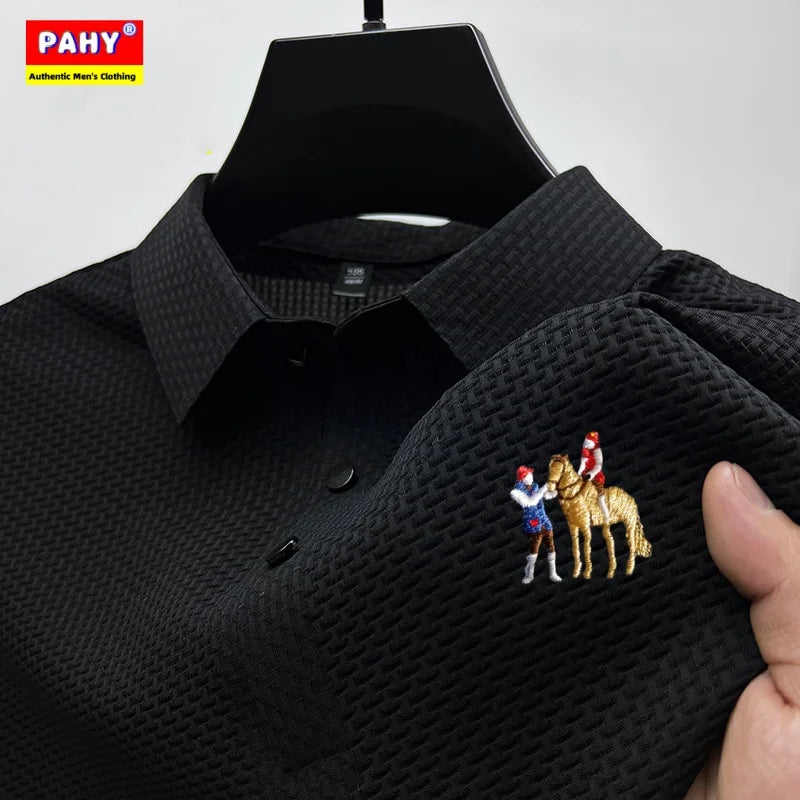 New style ice silk jacquard polo shirt short sleeve summer men's t-shirt casual business fashion stand collar t-shirt men