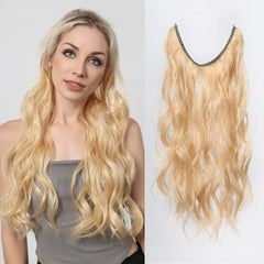 Synthetic Long Wavy No Clip Hair Extension Brown Artificial Fish Line False Hairpiece Natural Hair for Women Heat Resistant
