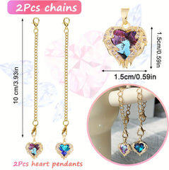 2pcs/pack Heart-Shaped Crystal Charms For Tumblers, 0.59inch Golden Chain Cup Accessories, Beverage Identifier For Stanley Cups
