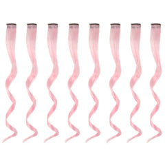 20 Inch Colourful Curly Wavy Party Highlights Clip in Synthetic Hairpieces 8 Pack Curly Colored Hair Extensions for Women
