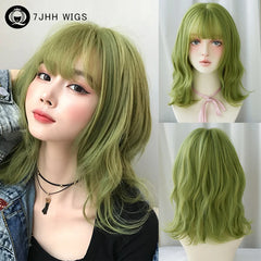 7JHH WIGS Shoulder Length Brown Wig for Women Daily Use High Density Synthetic Layered Brown Bob Wigs with Air Bangs
