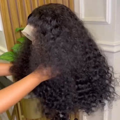 Natural Black 26 inch 180Density Soft Long KInky Curly Lace Front Wig For Women With BabyHair Preplucked Natural Hairline