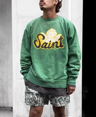 Winter Series SAINT Round Neck Oversized Men Sweater ARIES Print Beige Vintage Pullover Streetwear