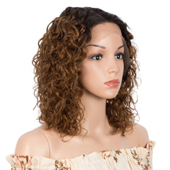Sleek Curly Human Hair Wig For Women Brown Highlights Lace Wig Remy Brazilian Hair Wigs 13X1 Water Wave Woman  T Part Lace Wigs