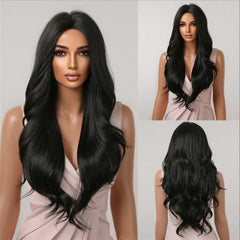 ALAN EATON Ombre Honey Brown Wigs Long Wavy Synthetic Wigs Middle Part Layered Hair Heat Resistant Realistic Fiber Wig Daily Use