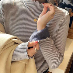 Autumn Winter Women Ruffles Turtleneck Sweater Thicken Warm Thermal Pullover For Women Sweater 2024