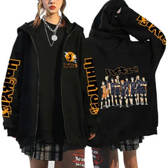 Haikyuu Japan Anime Zip Up Hoodie Karasuno High School Hooded Men Women Sweatshirts Harajuku Autumn Winter Zipper Pullover